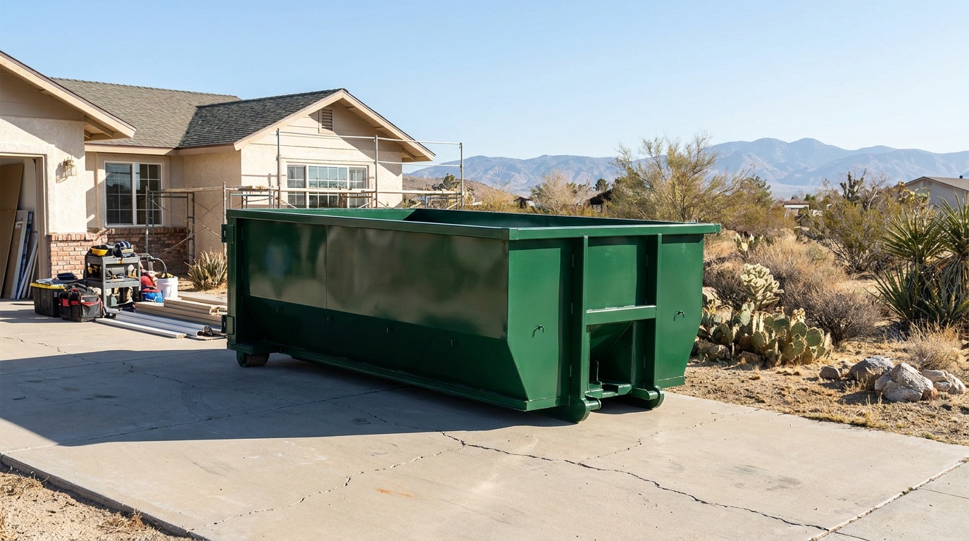 Roll-off dumpster on a driveway in Los Angeles